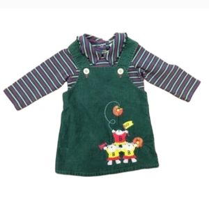 Buster Brown corduroy green stripe dress jumper long sleeve striped top 2T